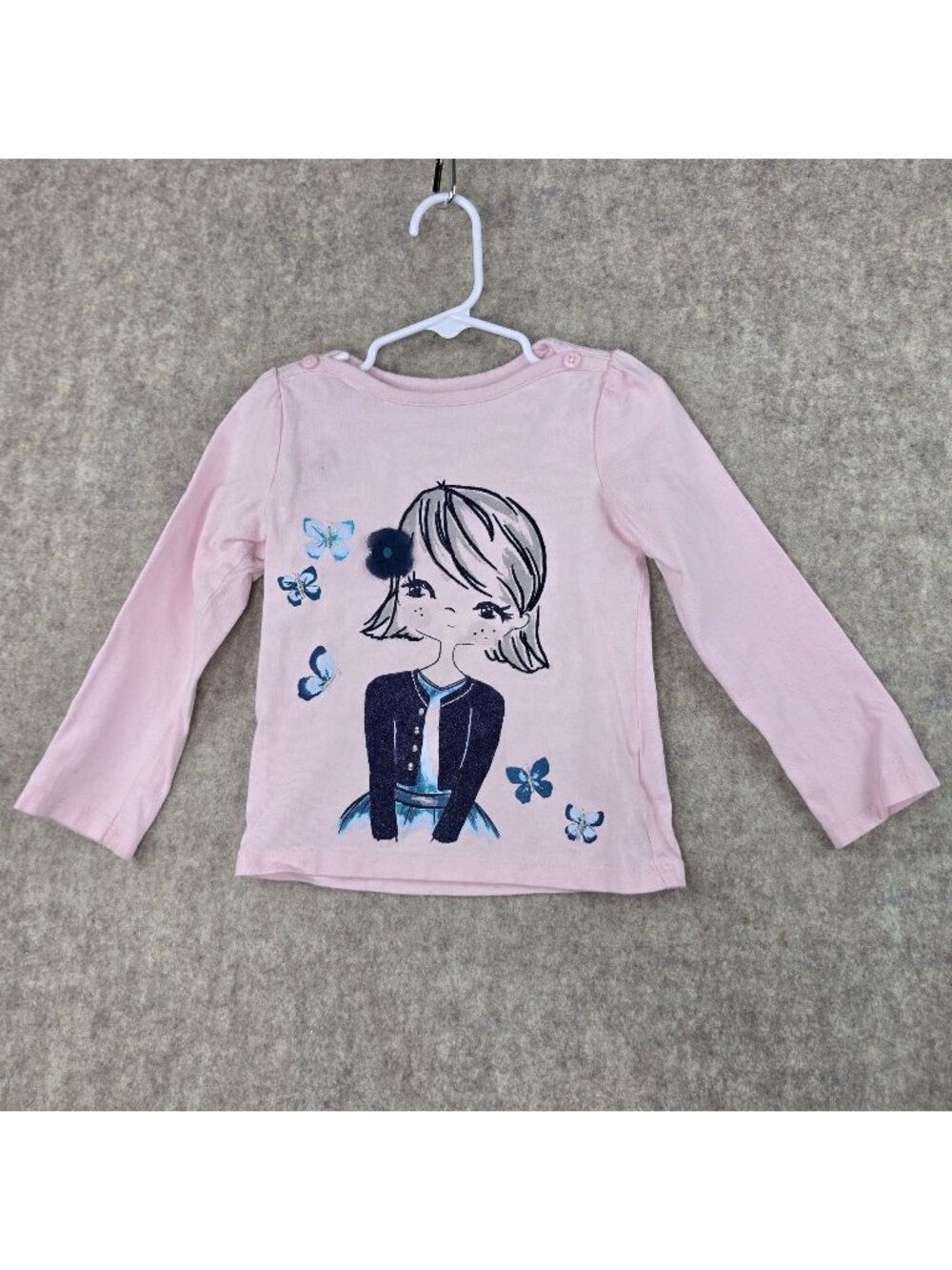 Gymboree 3T Cotton Girls Long Sleeve Tee Cartoon Print 2010s Pink Good Pre-Owned